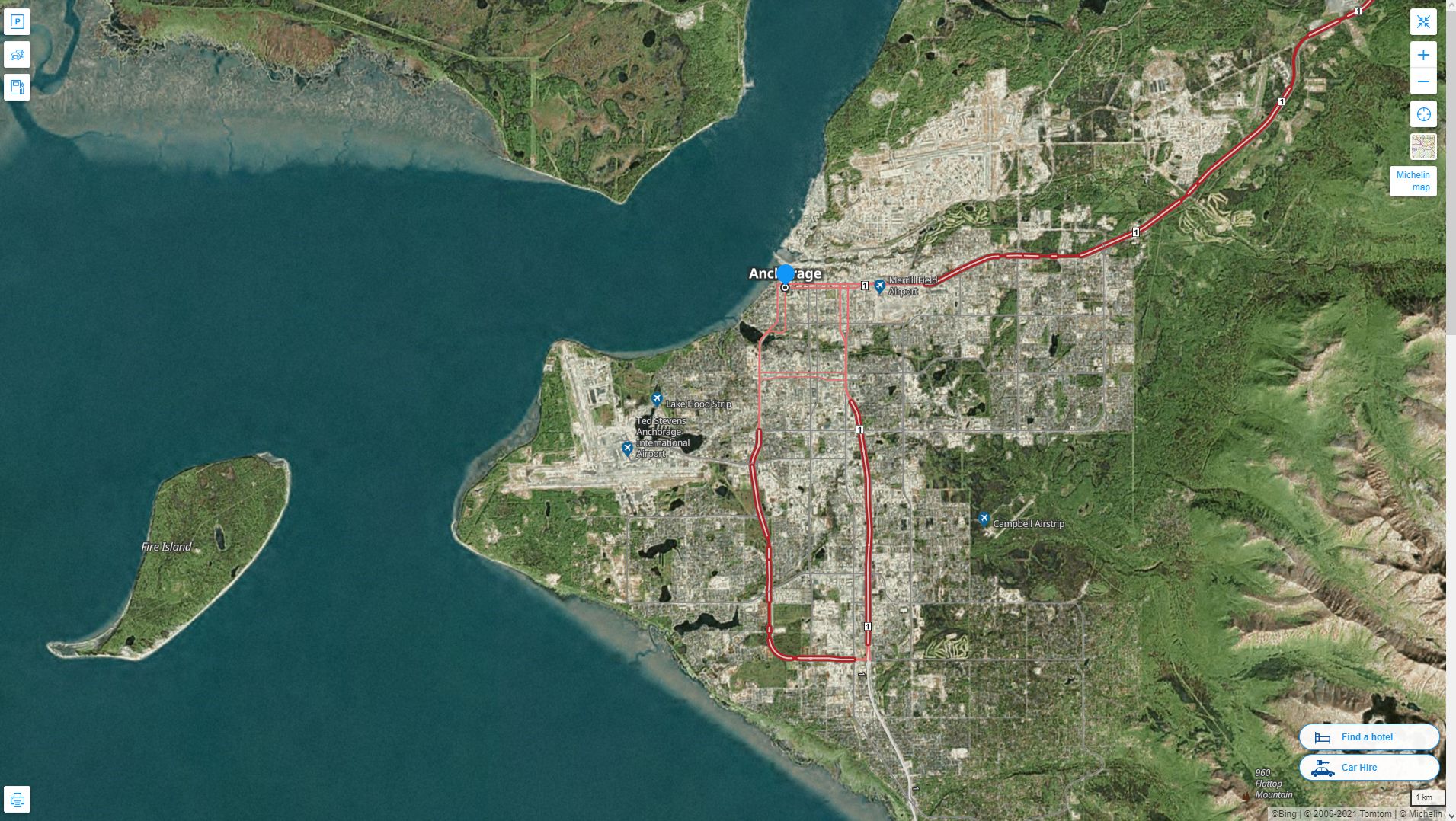 Anchorage Alaska Highway and Road Map with Satellite View
